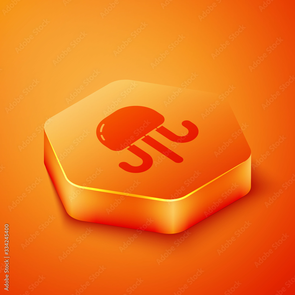 Isometric Jellyfish icon isolated on orange background. Orange hexagon button. Vector Illustration