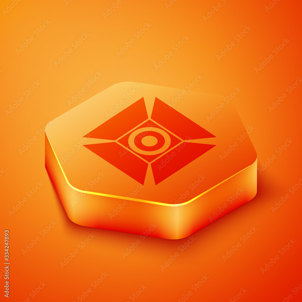 Isometric Movie spotlight icon isolated on orange background. Light Effect. Scene, Studio, Show. Ora