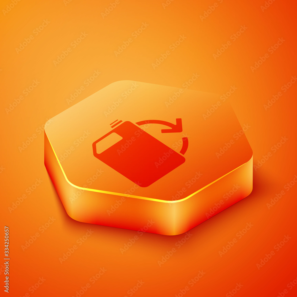 Isometric Eco fuel canister icon isolated on orange background. Eco bio and barrel. Green environmen