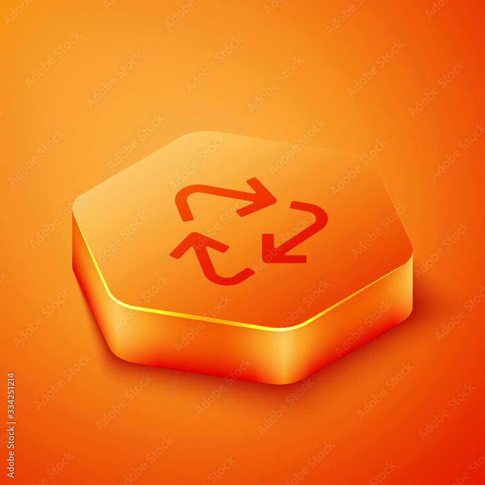 Isometric Recycle symbol icon isolated on orange background. Circular arrow icon. Environment recycl