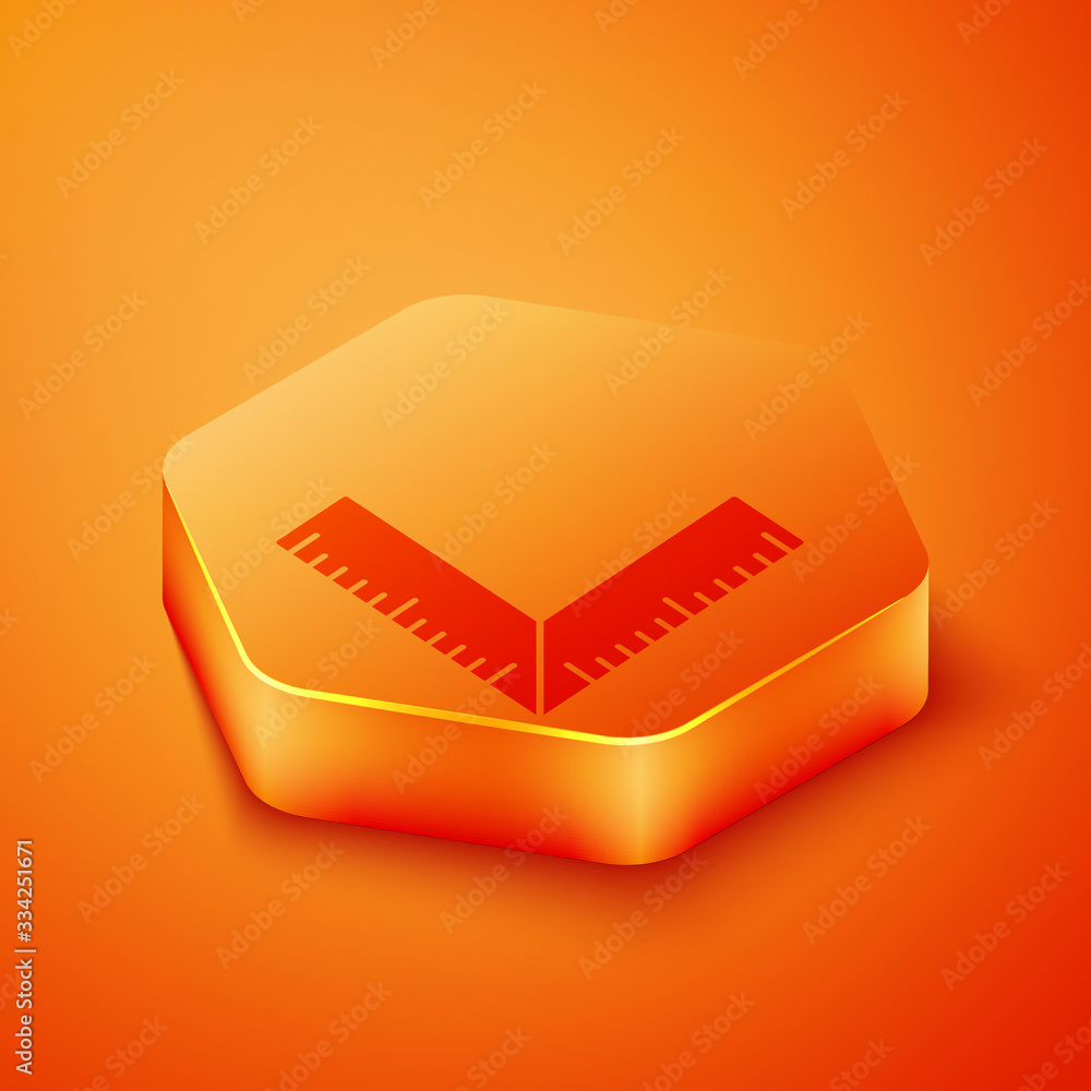 Isometric Corner ruler icon isolated on orange background. Setsquare, angle ruler, carpentry, measur