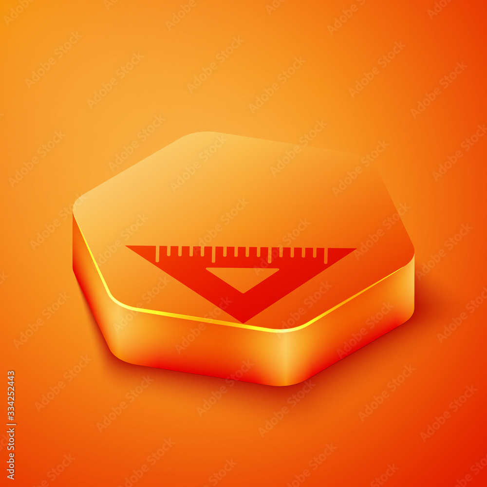 Isometric Triangular ruler icon isolated on orange background. Straightedge symbol. Geometric symbol