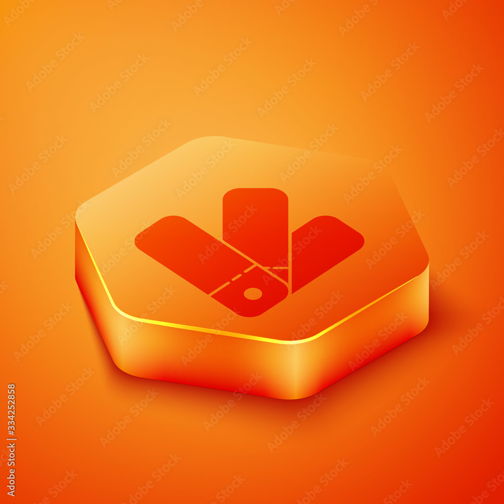 Isometric Color palette guide icon isolated on orange background. Orange hexagon button. Vector Illu