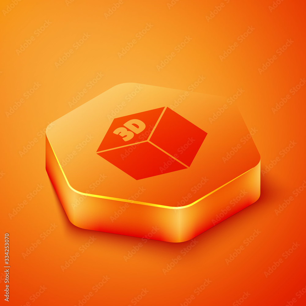 Isometric Isometric cube icon isolated on orange background. Geometric cubes solid icon. 3D square s