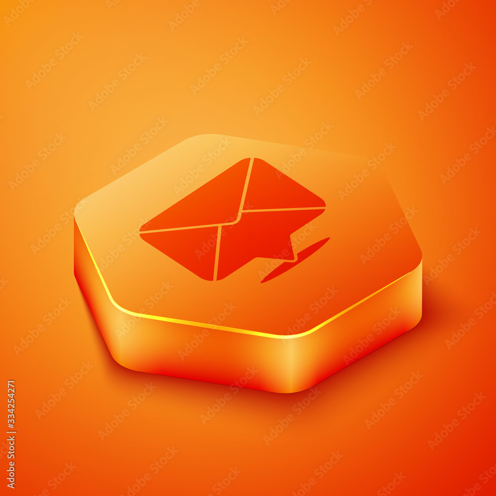 Isometric Envelope icon isolated on orange background. Email message letter symbol. Orange hexagon b