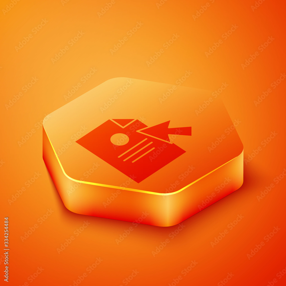 Isometric Document and cursor icon isolated on orange background. File icon. Checklist icon. Busines