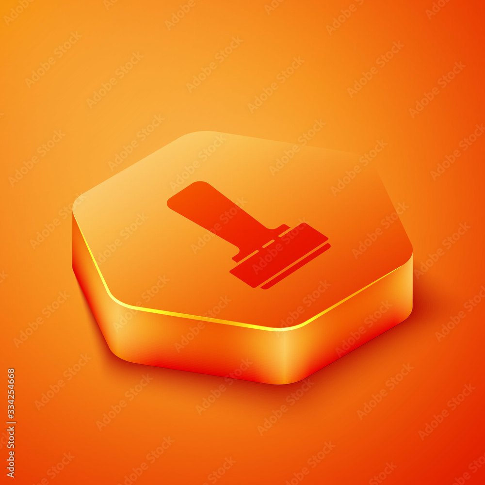 Isometric Stamp icon isolated on orange background. Orange hexagon button. Vector Illustration