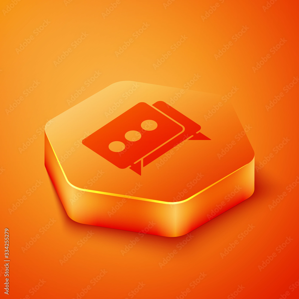 Isometric Speech bubble chat icon isolated on orange background. Message icon. Communication or comm