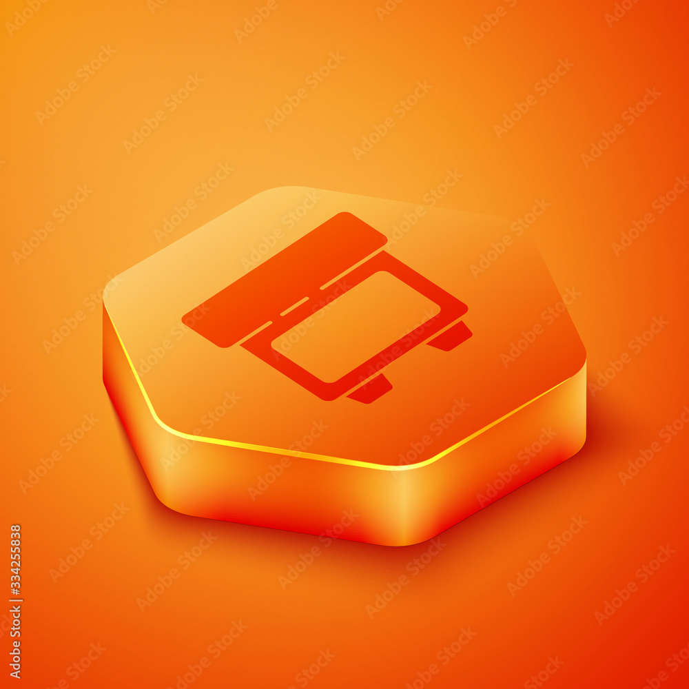 Isometric Fuse of electrical protection component icon isolated on orange background. Melting breaki