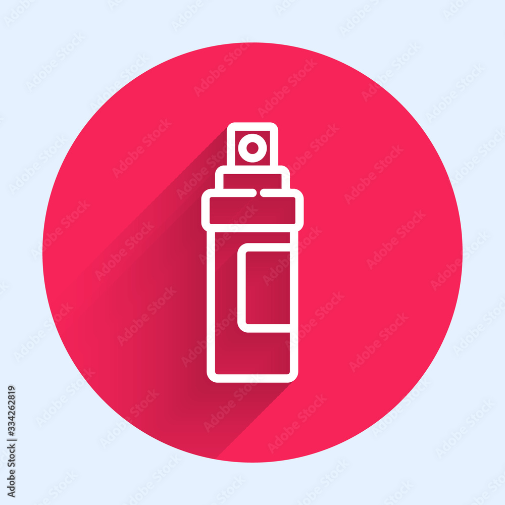 White line Perfume icon isolated with long shadow. Red circle button. Vector Illustration