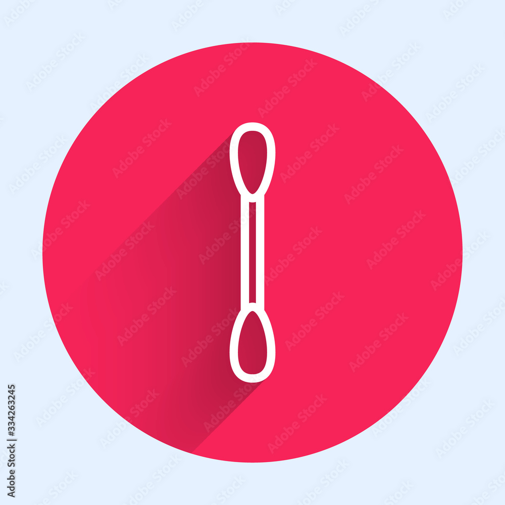 White line Cotton swab for ears icon isolated with long shadow. Red circle button. Vector Illustrati