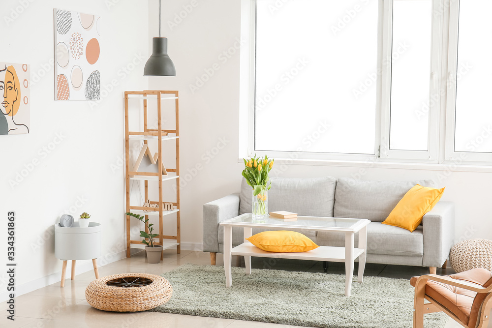 Interior of modern living room with comfortable sofa