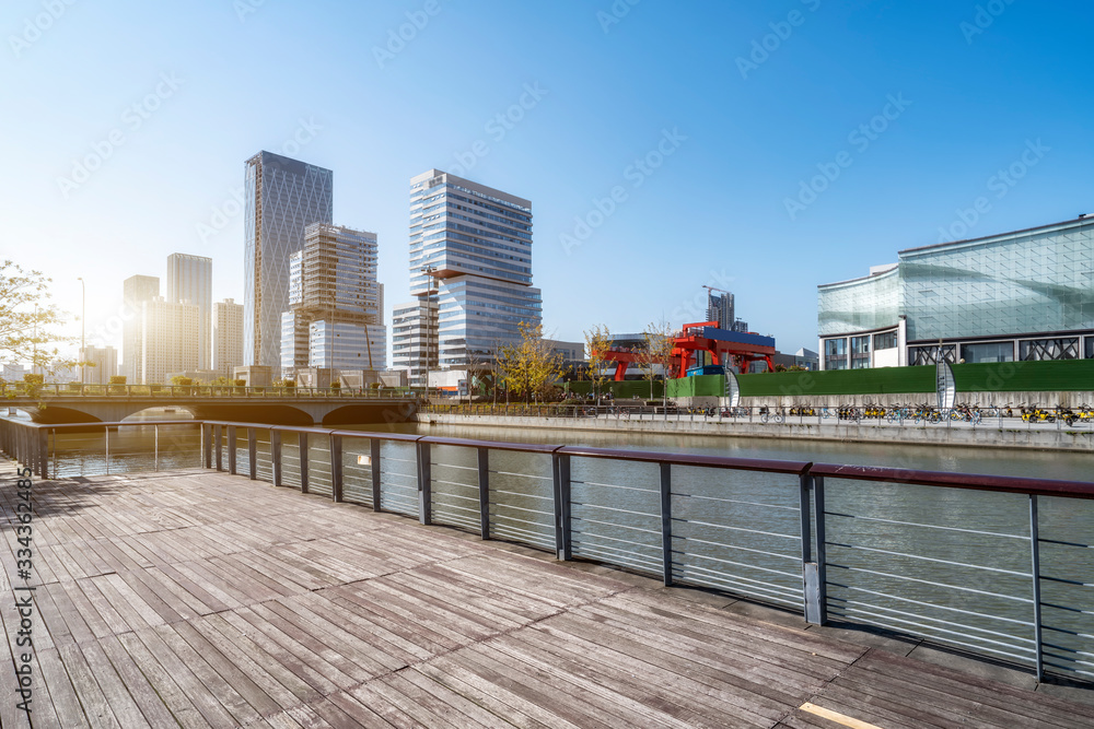 Ningbo City building office building and street..