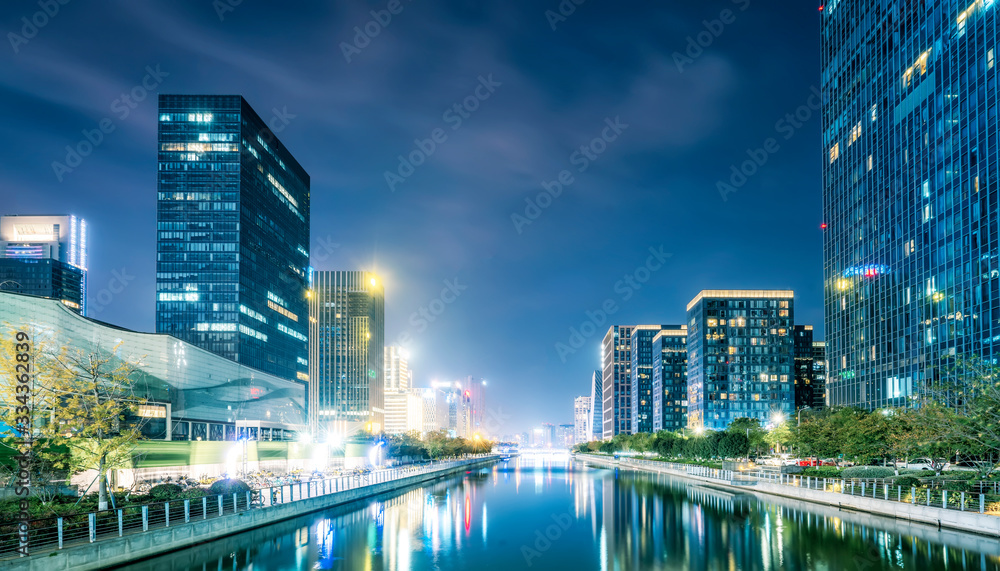 Skyline of urban architectural landscape in Ningbo business district..