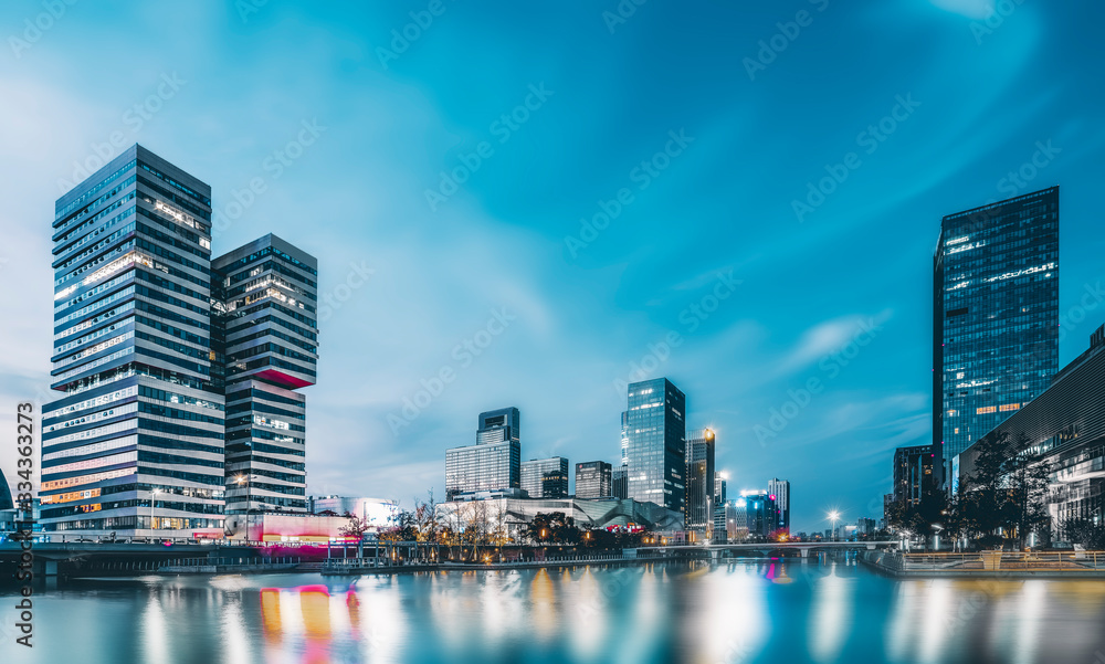 Skyline of urban architectural landscape in Ningbo business district..