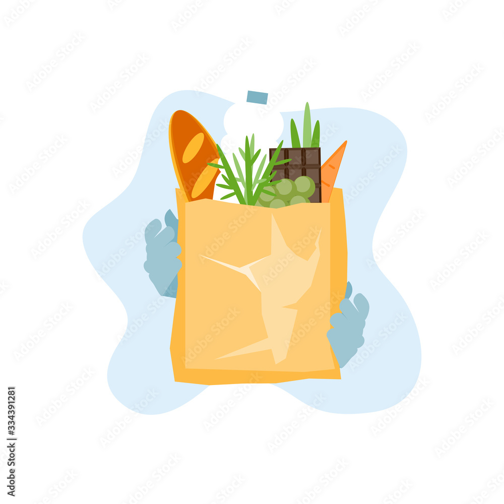 Food delivery online shopping at a grocery store. Vector illustration