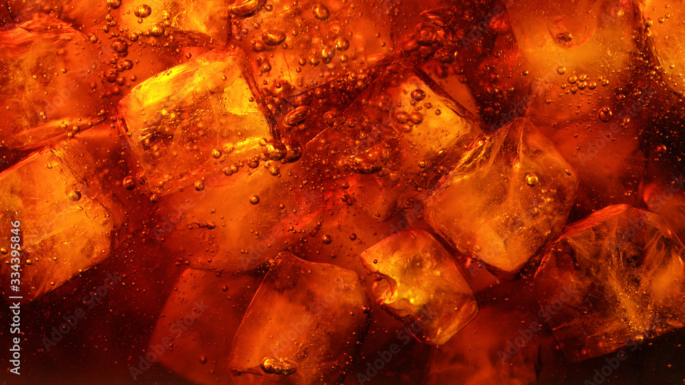 Detail of cola drink with ice cubes