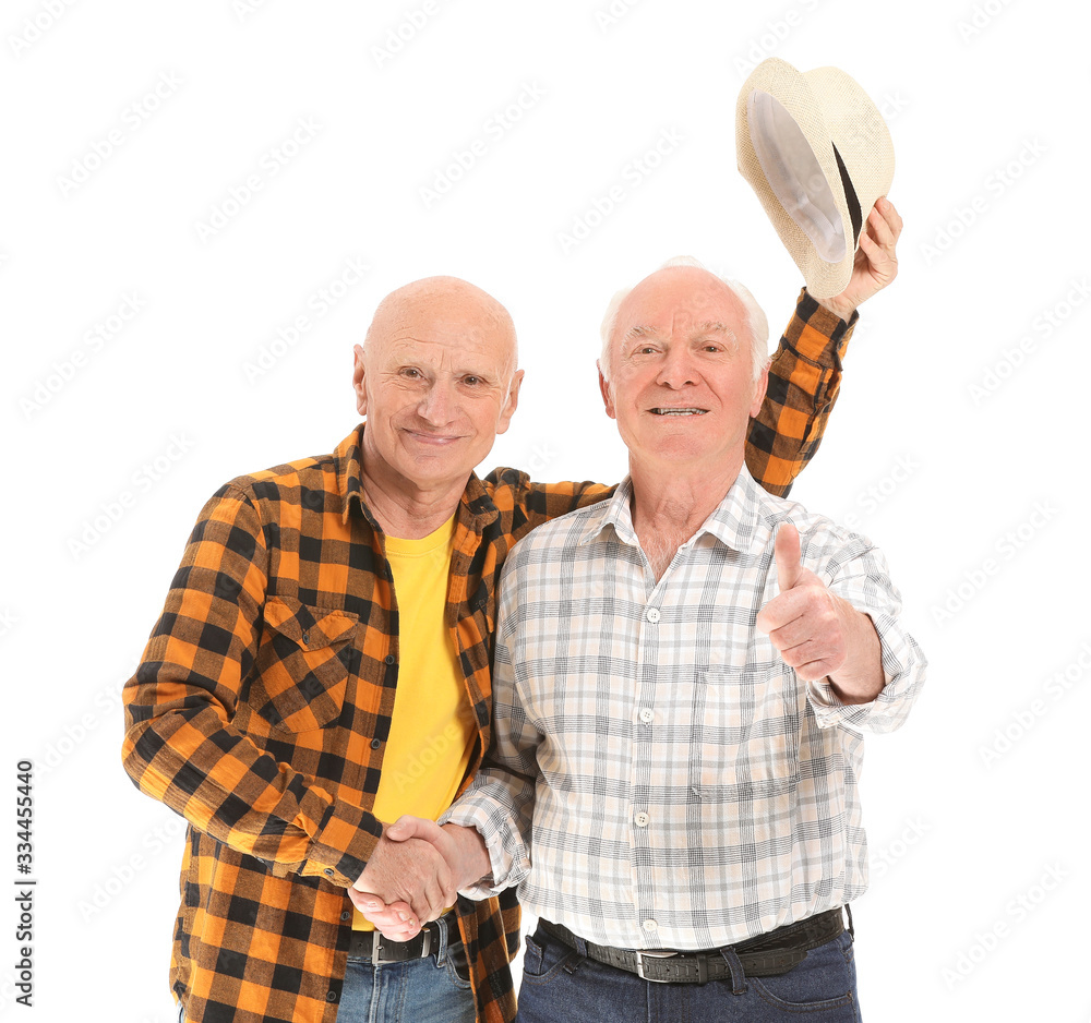 Portrait of elderly men on white background