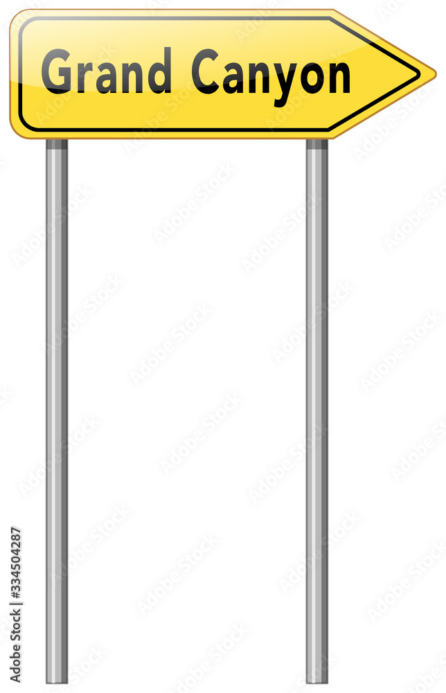 Road sign template with grand canyon on yellow plate