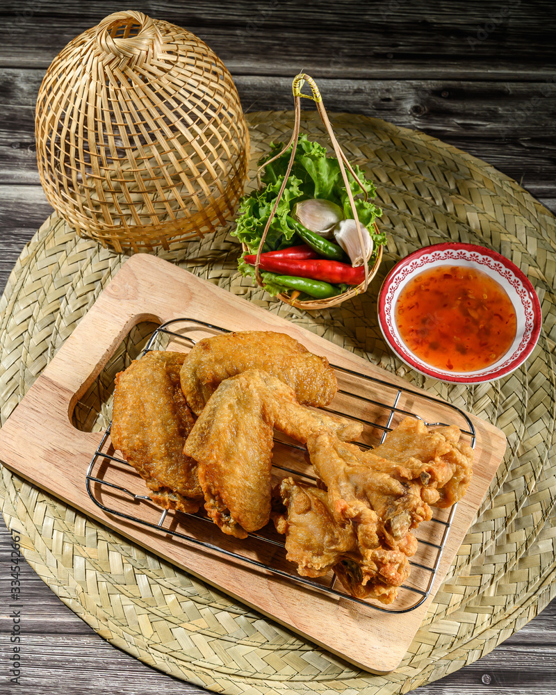 fried chicken with vegetables