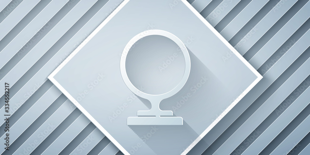 Paper cut Round makeup mirror icon isolated on grey background. Paper art style. Vector Illustration