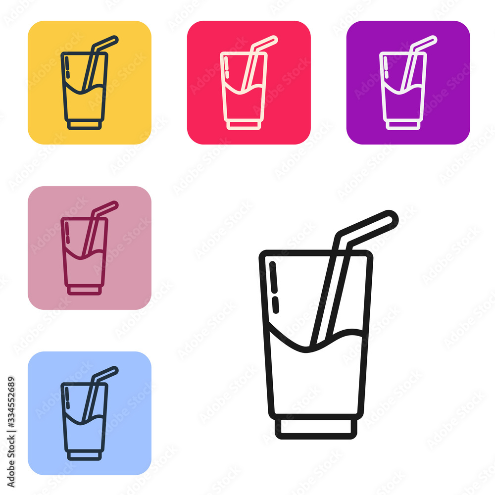 Black line Cocktail and alcohol drink icon isolated on white background. Set icons in color square b