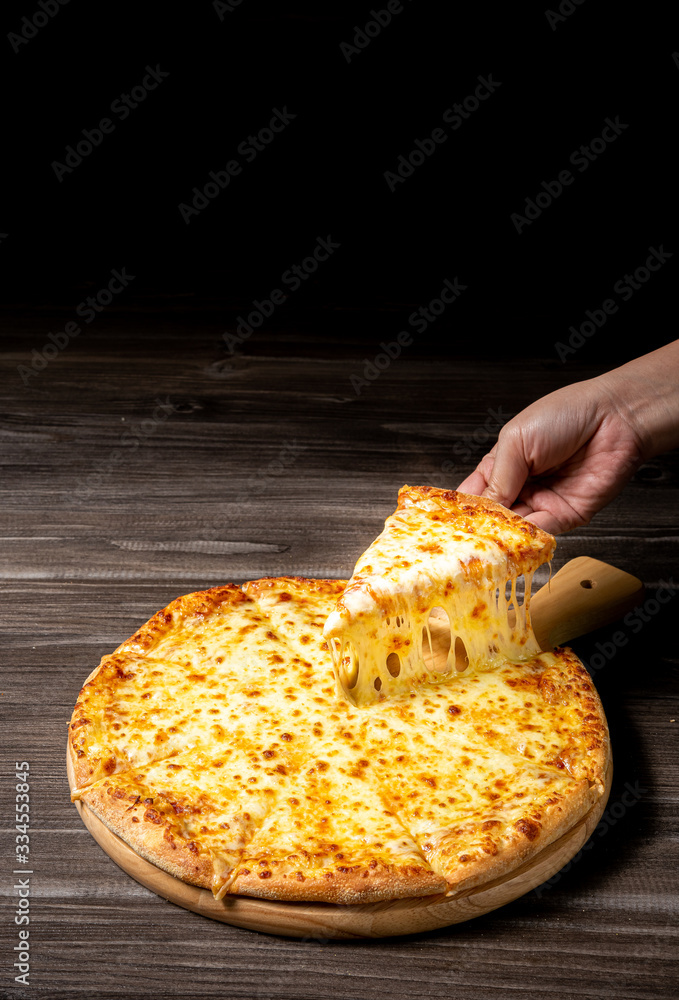 Stretched cheese pizza 