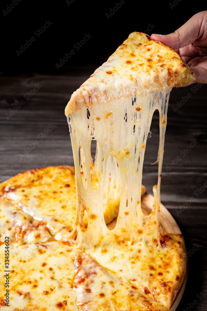 Stretched cheese pizza 