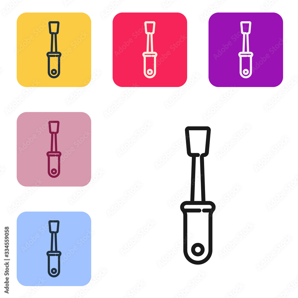 Black line Screwdriver icon isolated on white background. Service tool symbol. Set icons in color sq