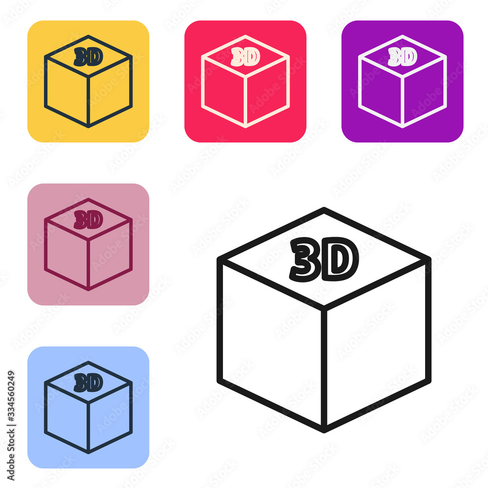 Black line Isometric cube icon isolated on white background. Geometric cubes solid icon. 3D square s