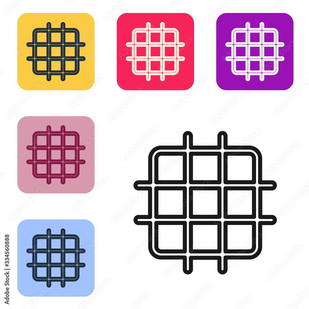 Black line Grid graph paper icon isolated on white background. Set icons in color square buttons. Ve