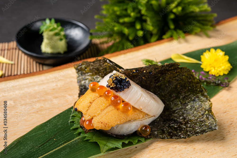 Japanese sushi with decorated