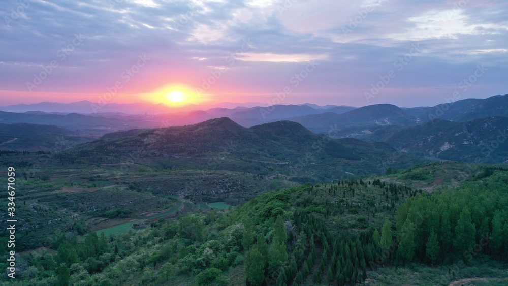 Beautiful landscape of sunrise over rural valley