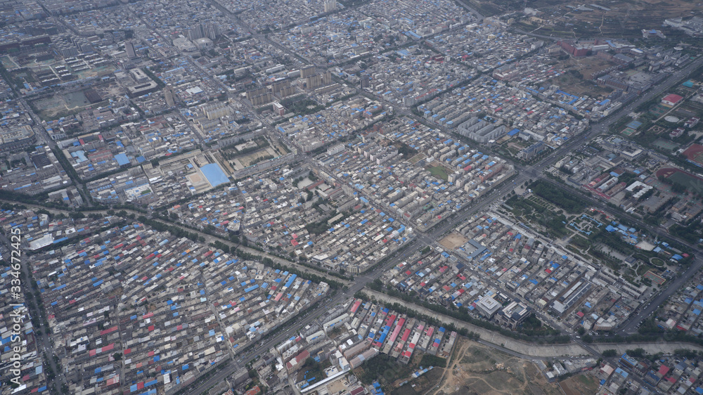 Panorama of urban landscape in China, aerial view of residential area