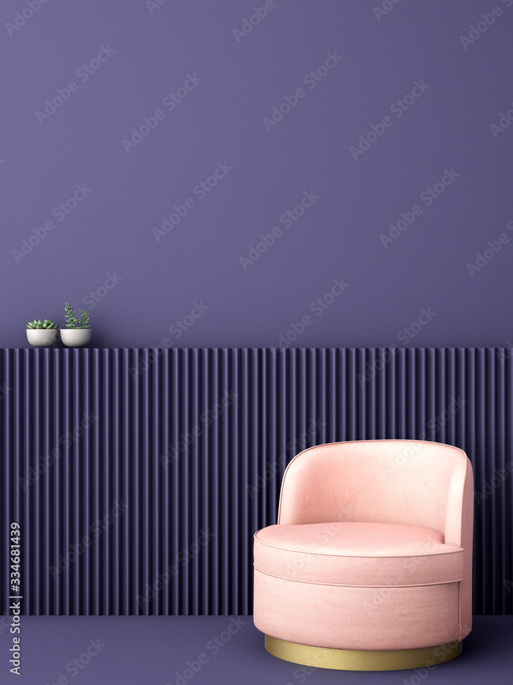 nterior design for classic blue color trend 2020,3d rendering,3d illustration