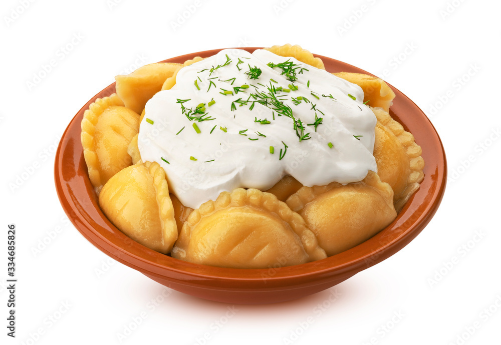 Dumplings, russian vareniki, pelmeni isolated on white background