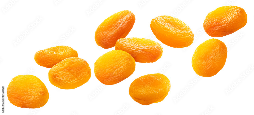 Collection of dried apricots isolated on white background