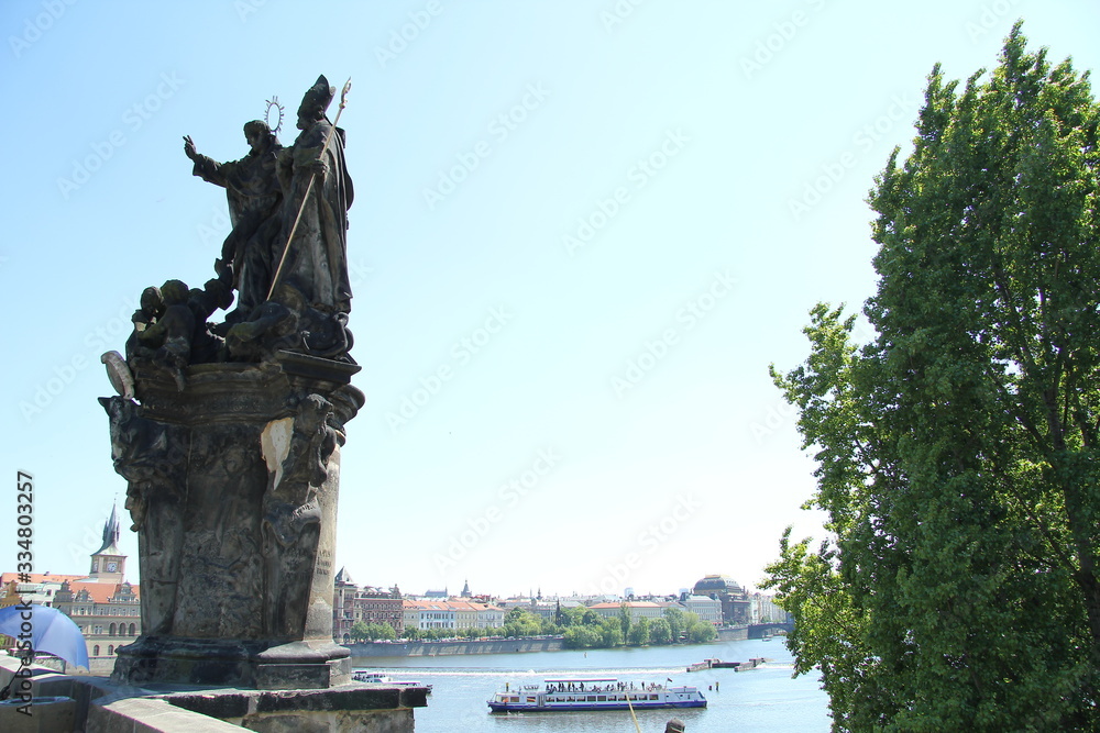 Prague view of the Vltava river from Charles bridge