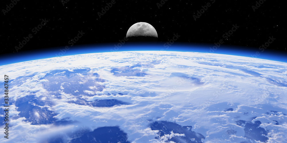 Earth with moon from space. Astronomy background