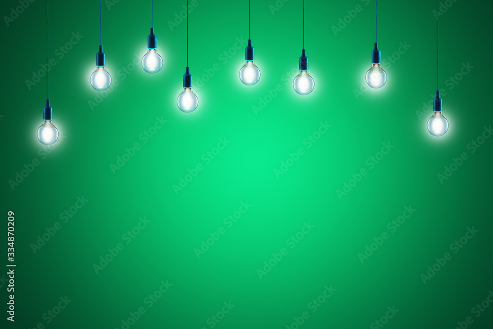 Idea and teamwork concept - Vintage incandescent bulbs on color background