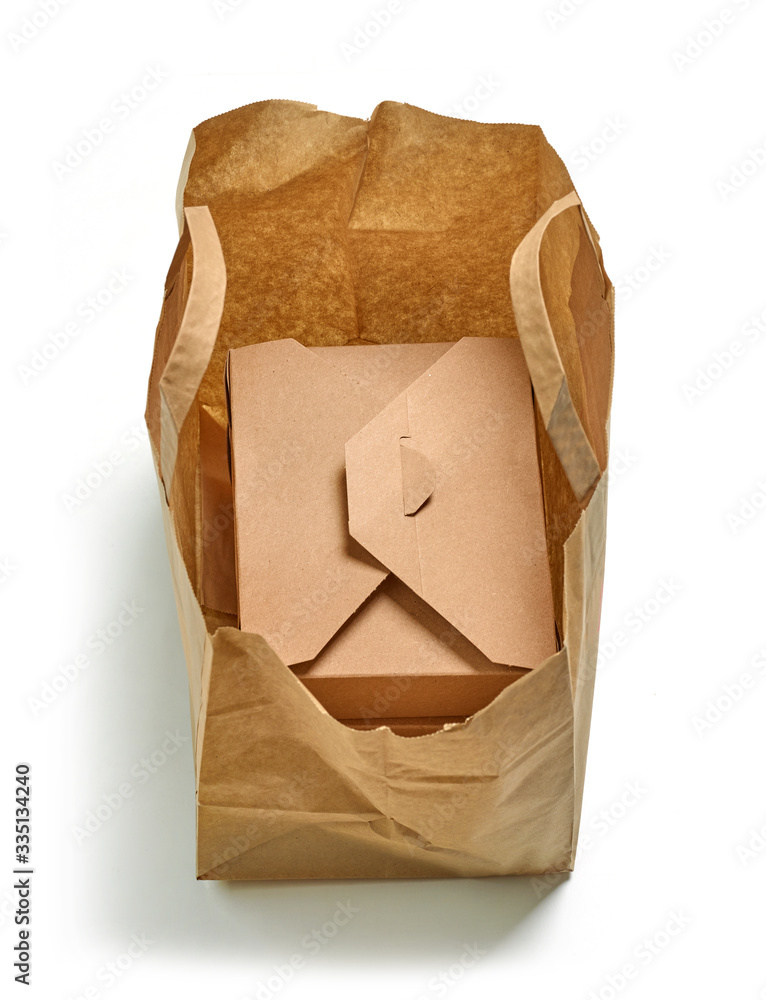 cardboard box in paper bag