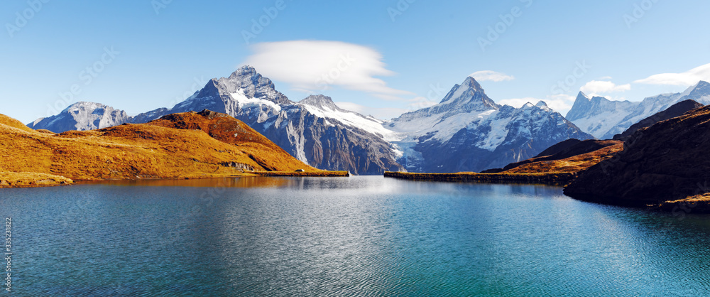 Bachalpsee lake in Swiss Alps mountains