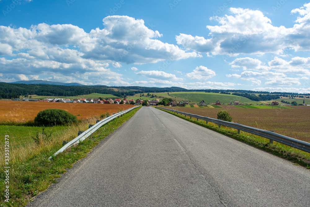 Summer scenic view of road in High Tatras