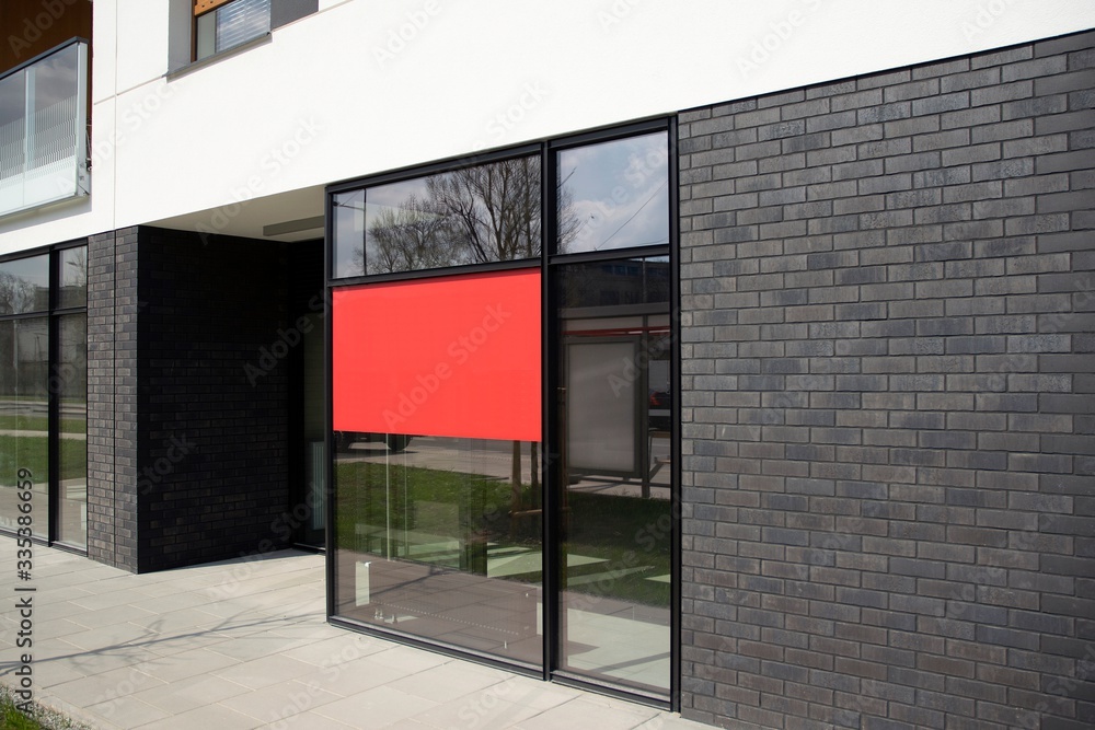 Panoramic windows of new commercial premises. Commercial property in development standard for rent.