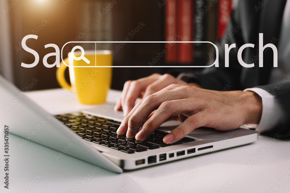 Searching Browsing Internet Data Information with blank search bar.business working with smart phone
