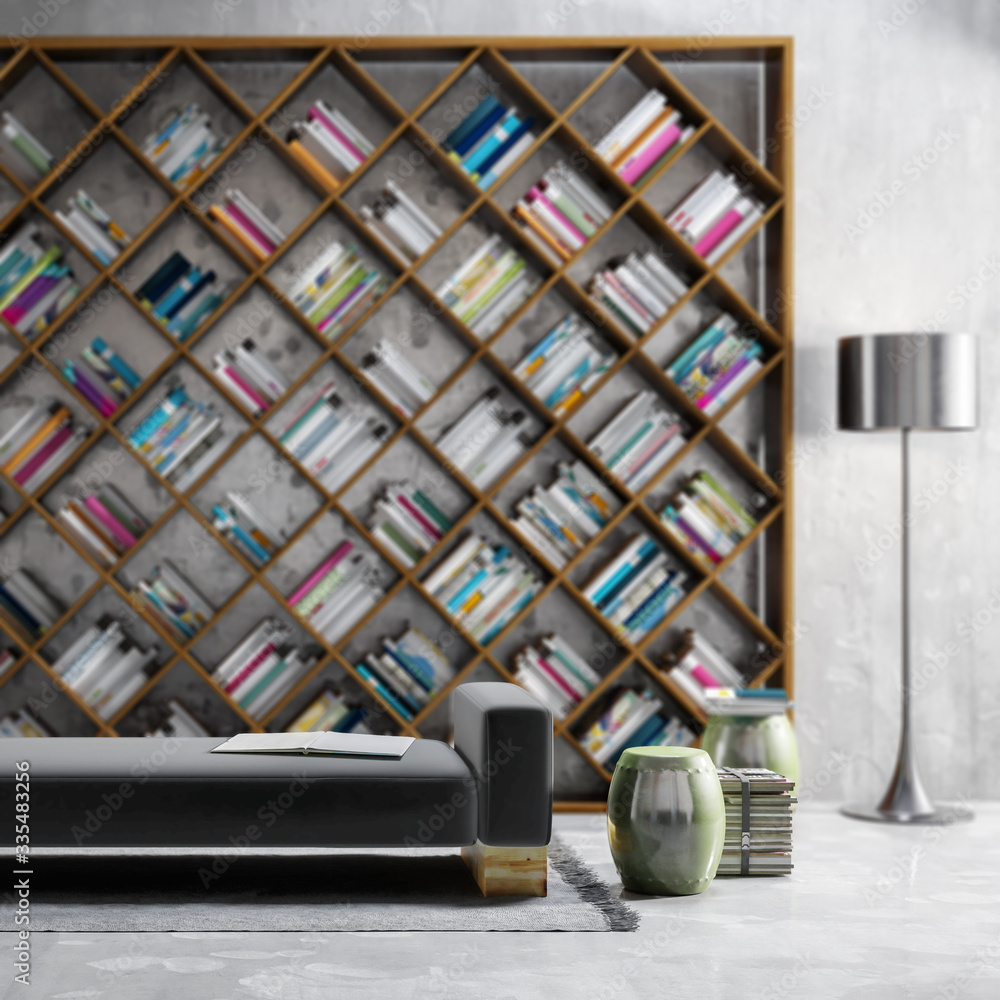 Modern Bookshelf Presentation - detailed 3d visualization