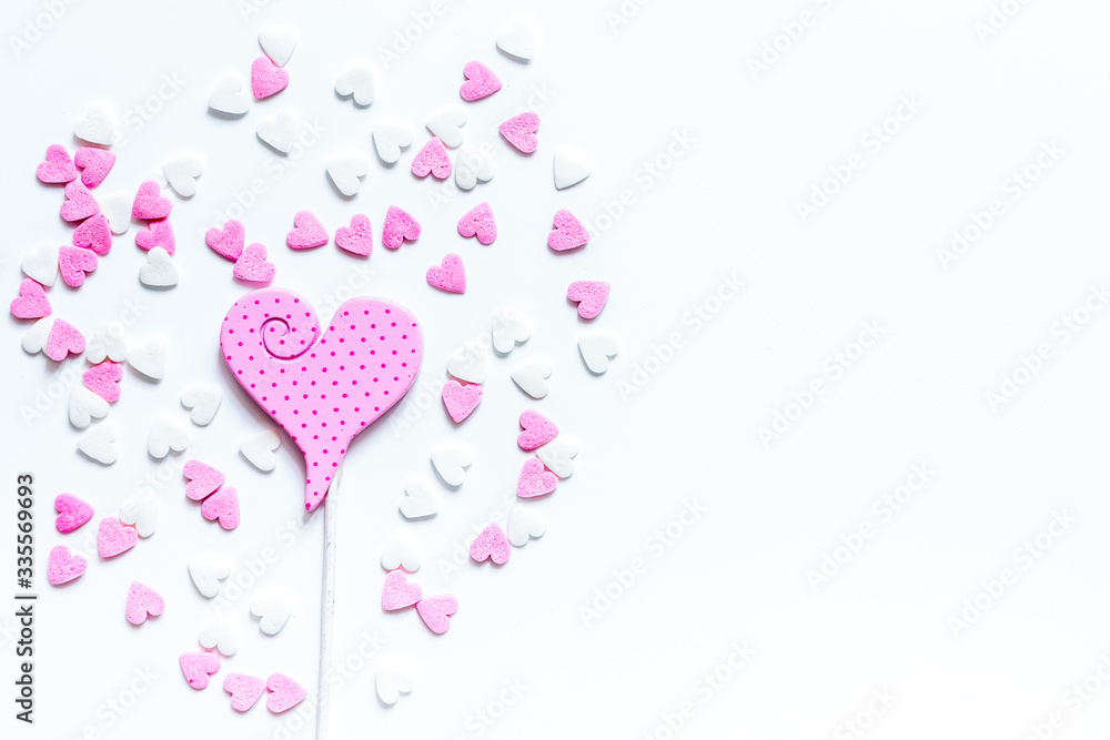 lollipop design with sugar candys on white background top view mockup