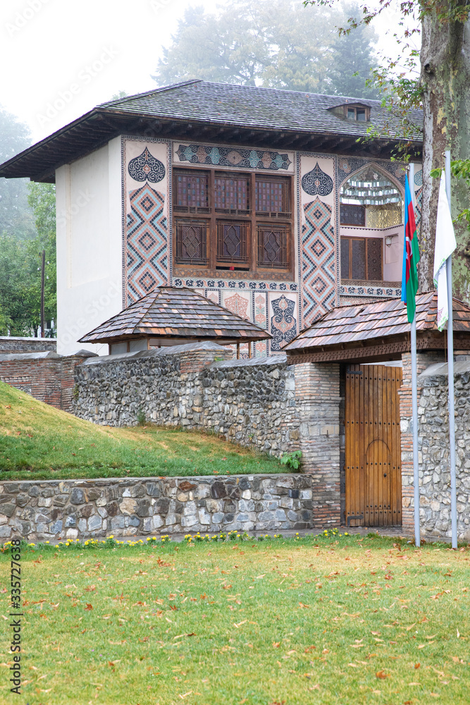 Old silk road architecture: caravanserai in Sheki Khan’s Palace. Sheki, Azernaijan.