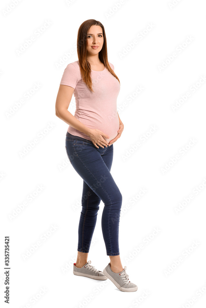 Beautiful pregnant woman on white background