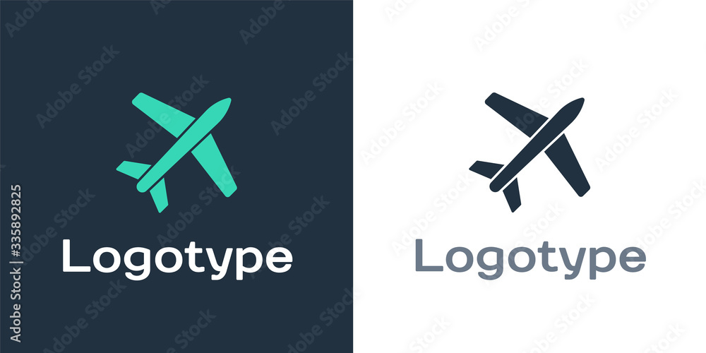 Logotype Plane icon isolated on white background. Flying airplane icon. Airliner sign. Logo design t